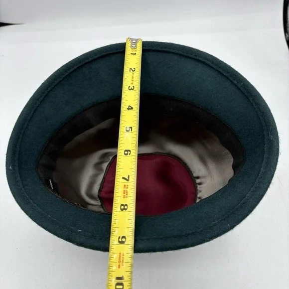 Goorin Bros Fedora Hat Womens Size Medium M 4 Dark Green w Ribbon and Feather - Picture 4 of 8